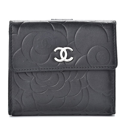 Chanel Lambskin Embossed Camellia French Wallet Black 1 of 11