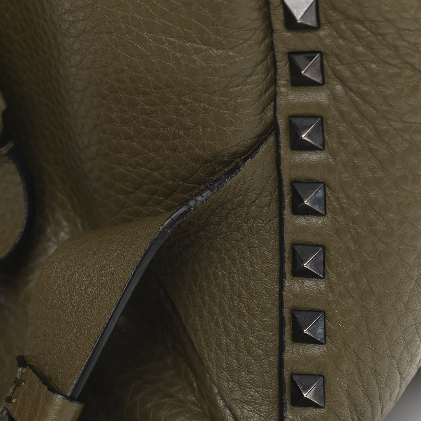 Grained Calfskin Medium Rockstud Backpack Army Green