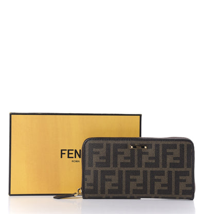 Fendi Zucca Spalmati Vitello Elite Zip Around Wallet Tobacco Ebano 7 of 7