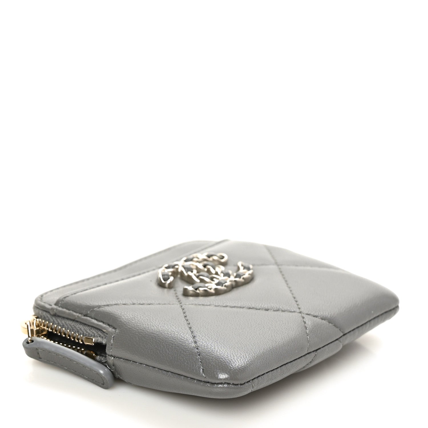 Chanel Lambskin Quilted Chanel 19 Zip Card Holder Wallet Grey 4 of 7