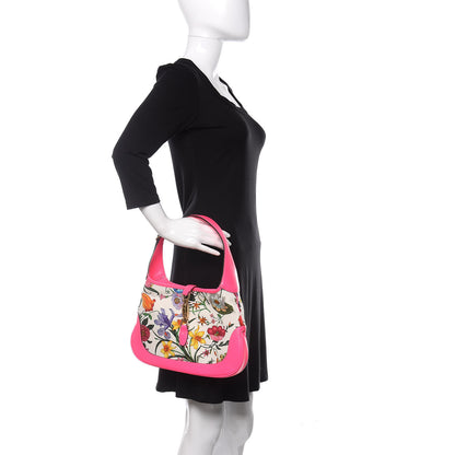 Gucci Canvas Flora Medium Jackie Hobo Fuchsia 2 of 10