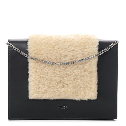 Celine Smooth Lambskin Shearling Frame Evening Chain Clutch Black 1 of 4