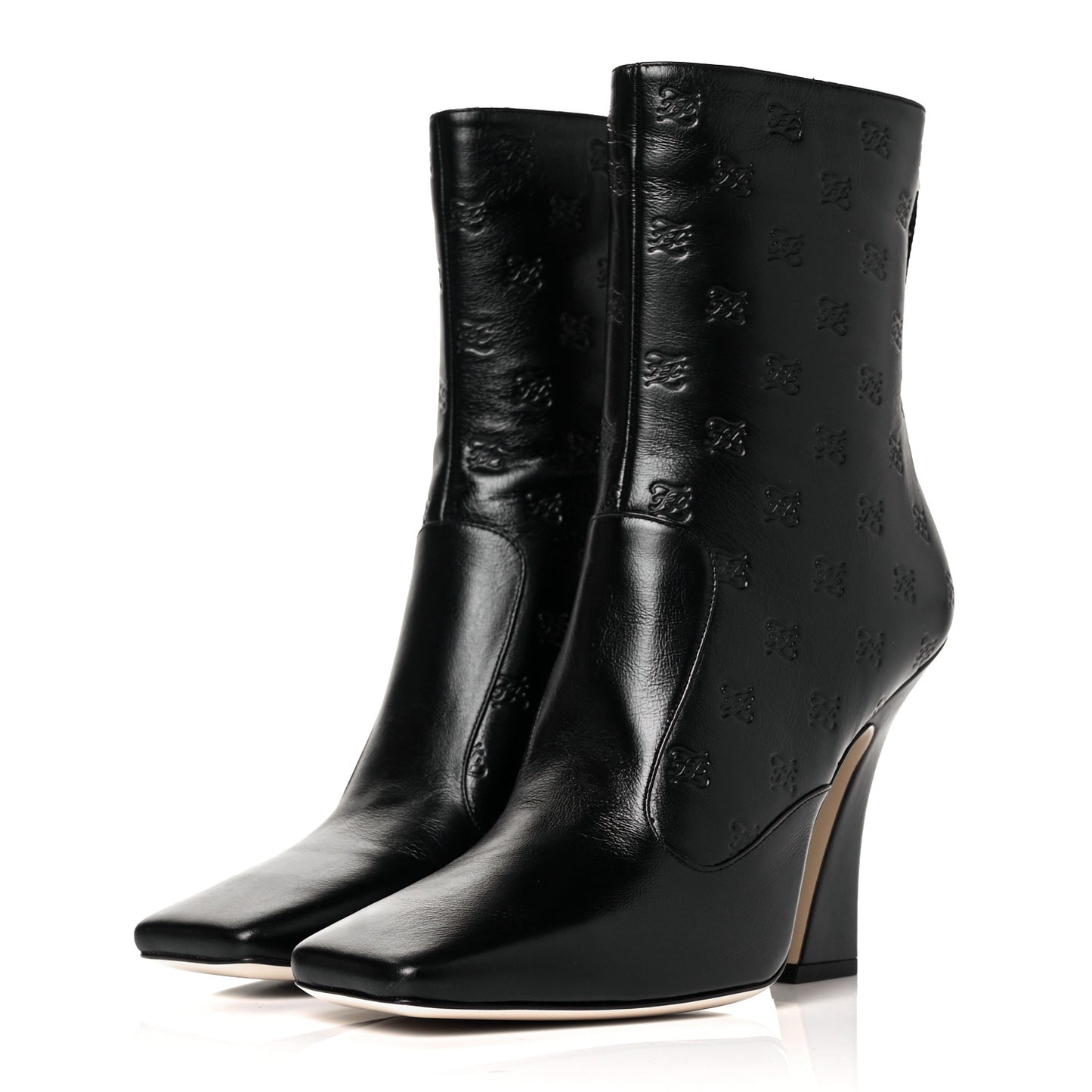 Vitello Karligraphy Embossed FFreedom High Heel Ankle Boots 40 Black