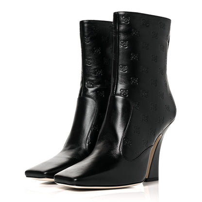 Fendi Vitello Karligraphy Embossed FFreedom High Heel Ankle Boots 40 Black 3 of 6