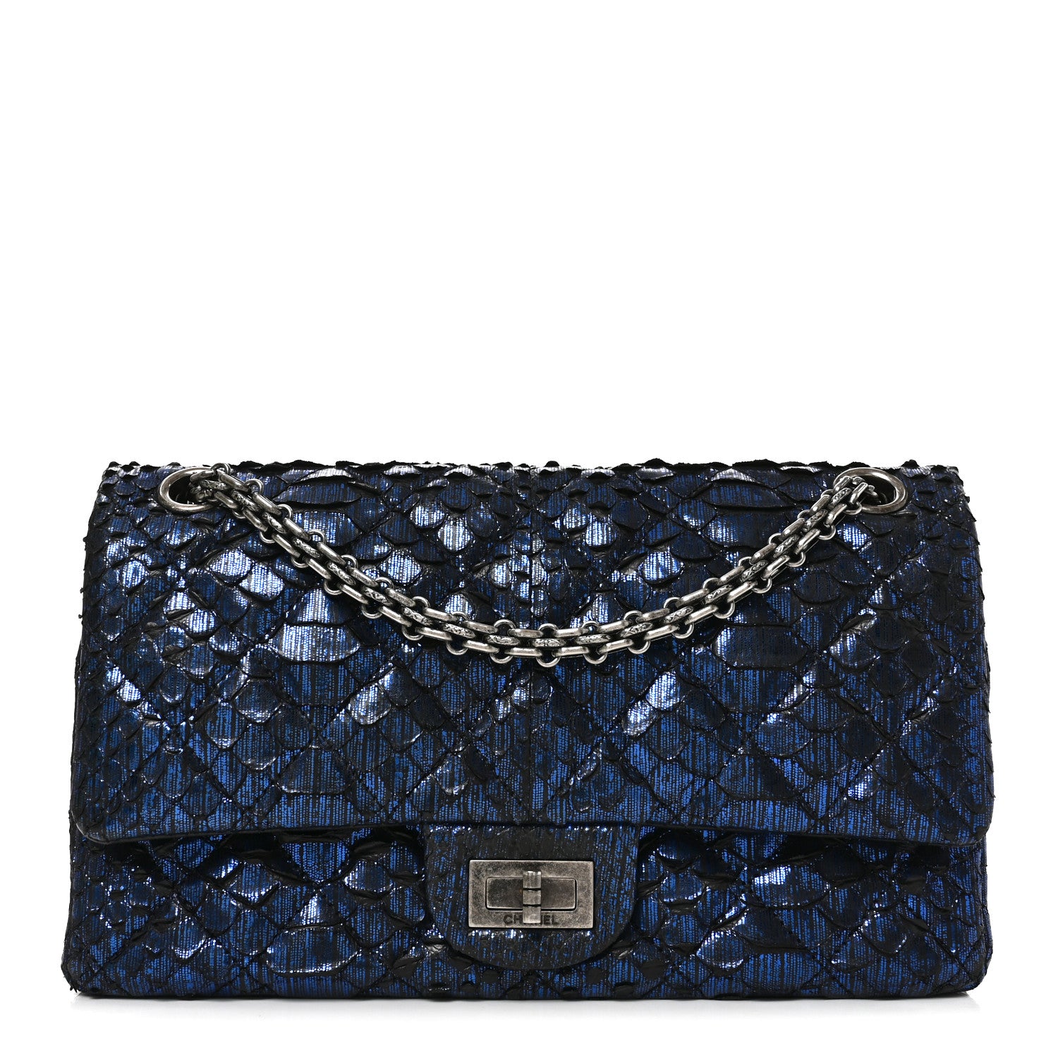 Chanel Metallic Snakeskin 2.55 Reissue 225 Flap Blue 1 of 11
