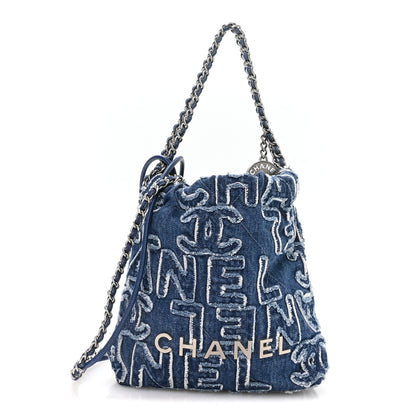 Chanel Washed Denim Logo Embroidered Mini Chanel 22 Blue 1 of 11
