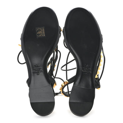 Valentino Garavani Calfskin Rockstud No Limit Gladiator Flat Sandals 39.5 Black 5 of 9