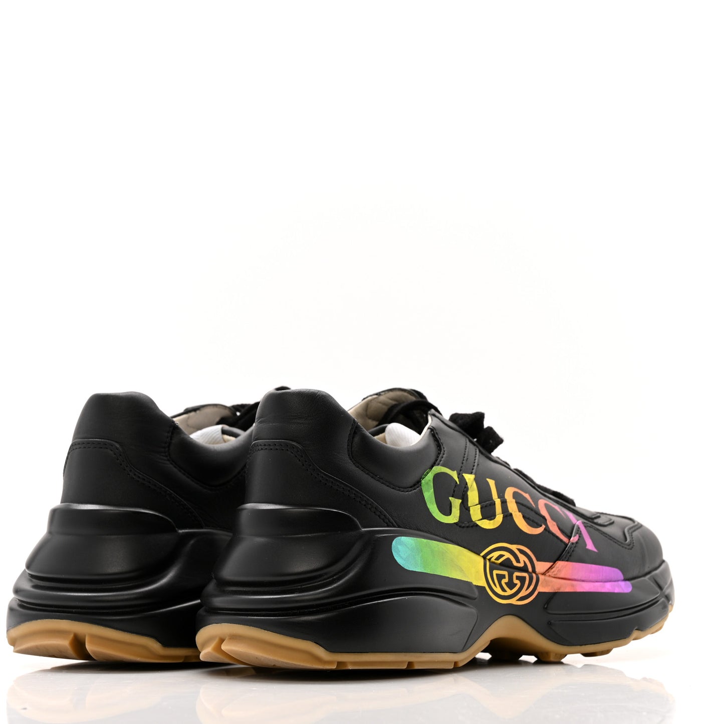 Calfskin Iridescent Logo Womens Rhyton Sneakers 37 Black