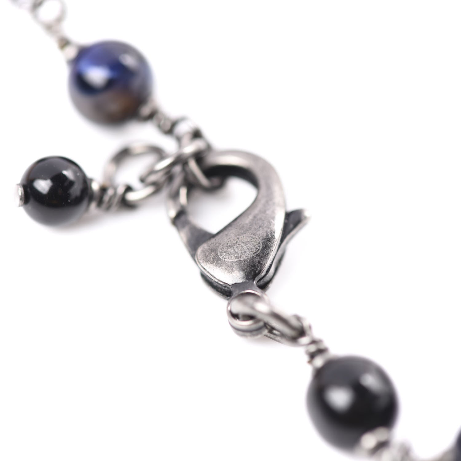 Chanel Ruthenium Beaded CC Short Necklace Black Blue 5 of 5