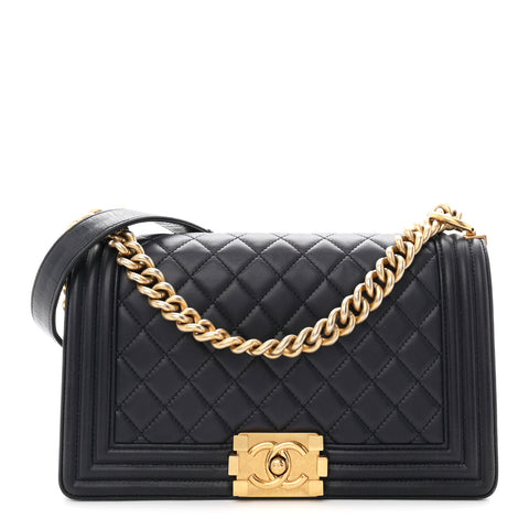 Lambskin Quilted Medium Boy Flap Navy