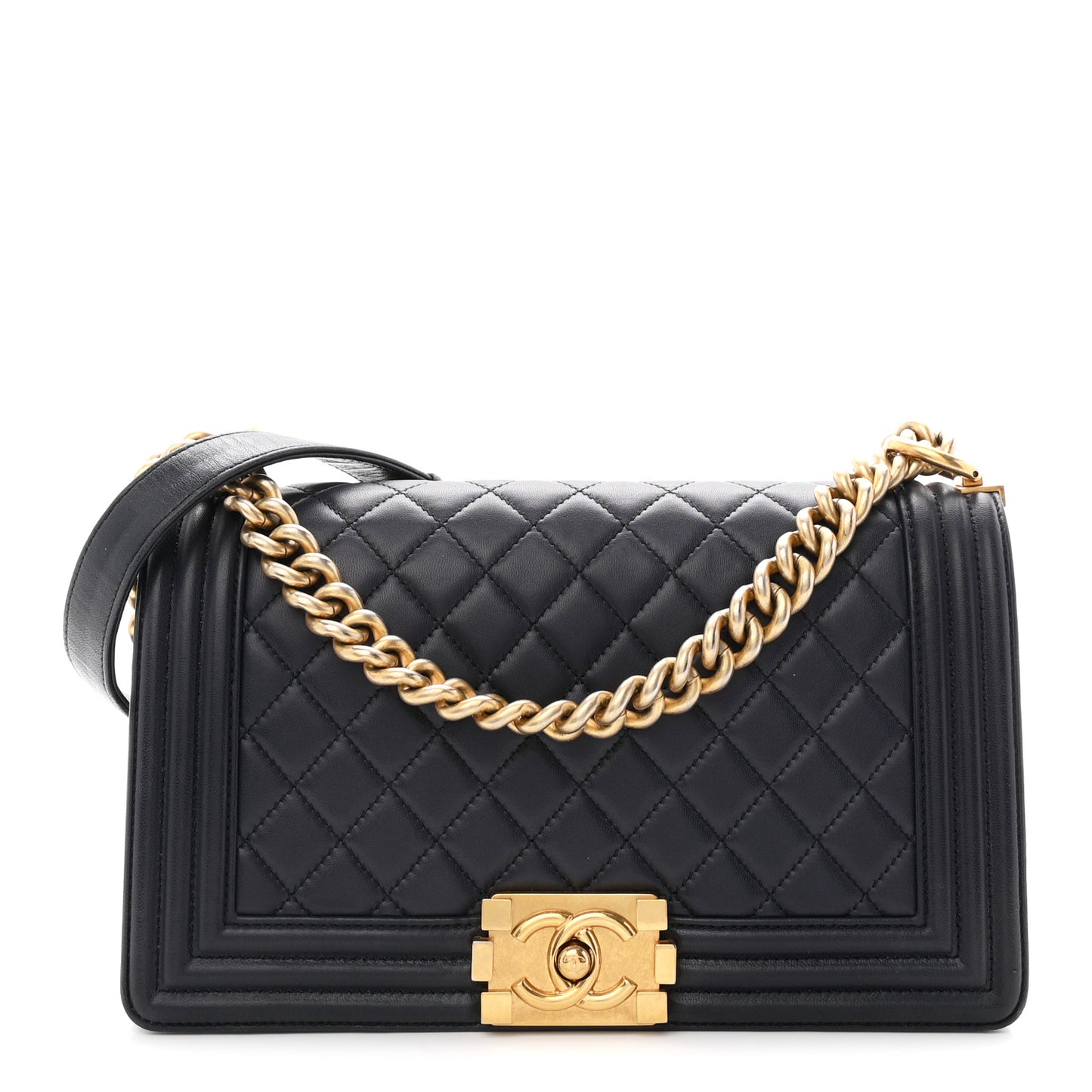 Lambskin Quilted Medium Boy Flap Navy