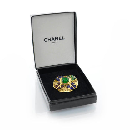 Chanel Gripoix Poured Glass Brooch Gold 94A 7 of 7