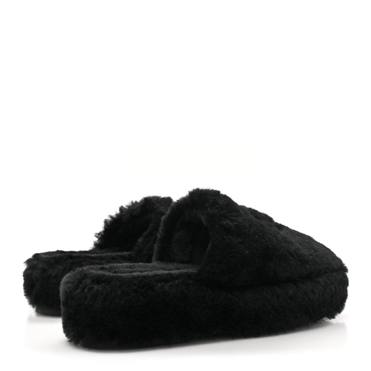 Shearling CC Flat Mules 38 Black