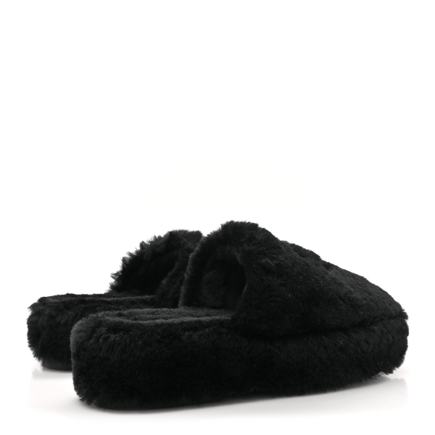 Chanel Shearling CC Flat Mules 38 Black 4 of 15