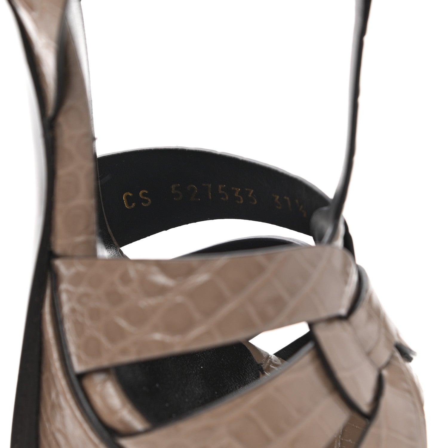 Saint Laurent Calfskin Embossed Crocodile Tribute 105 Platform Sandals 37.5 Dusty Grey 8 of 9