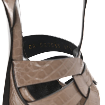 Saint Laurent Calfskin Embossed Crocodile Tribute 105 Platform Sandals 37.5 Dusty Grey 8 of 9