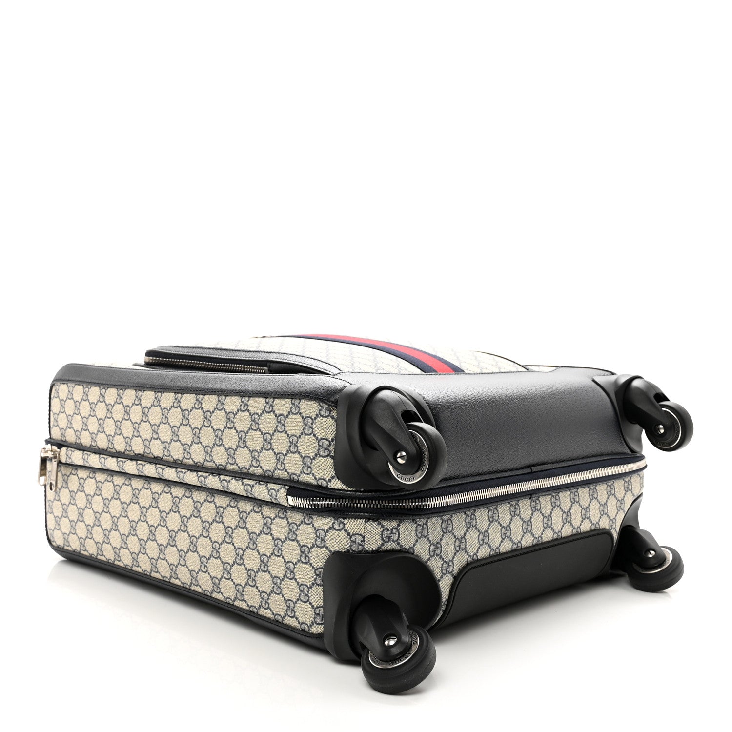 Gucci GG Supreme Monogram Textured Dollar Calfskin Web Savoy Cabin Plus Trolley Beige Blue 3 of 9