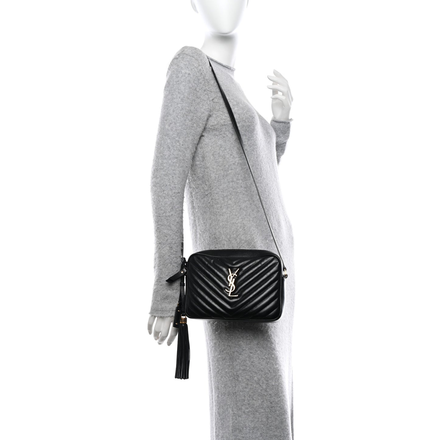 SAINT LAURENT Calfskin Matelasse Monogram Lou Camera Bag Black