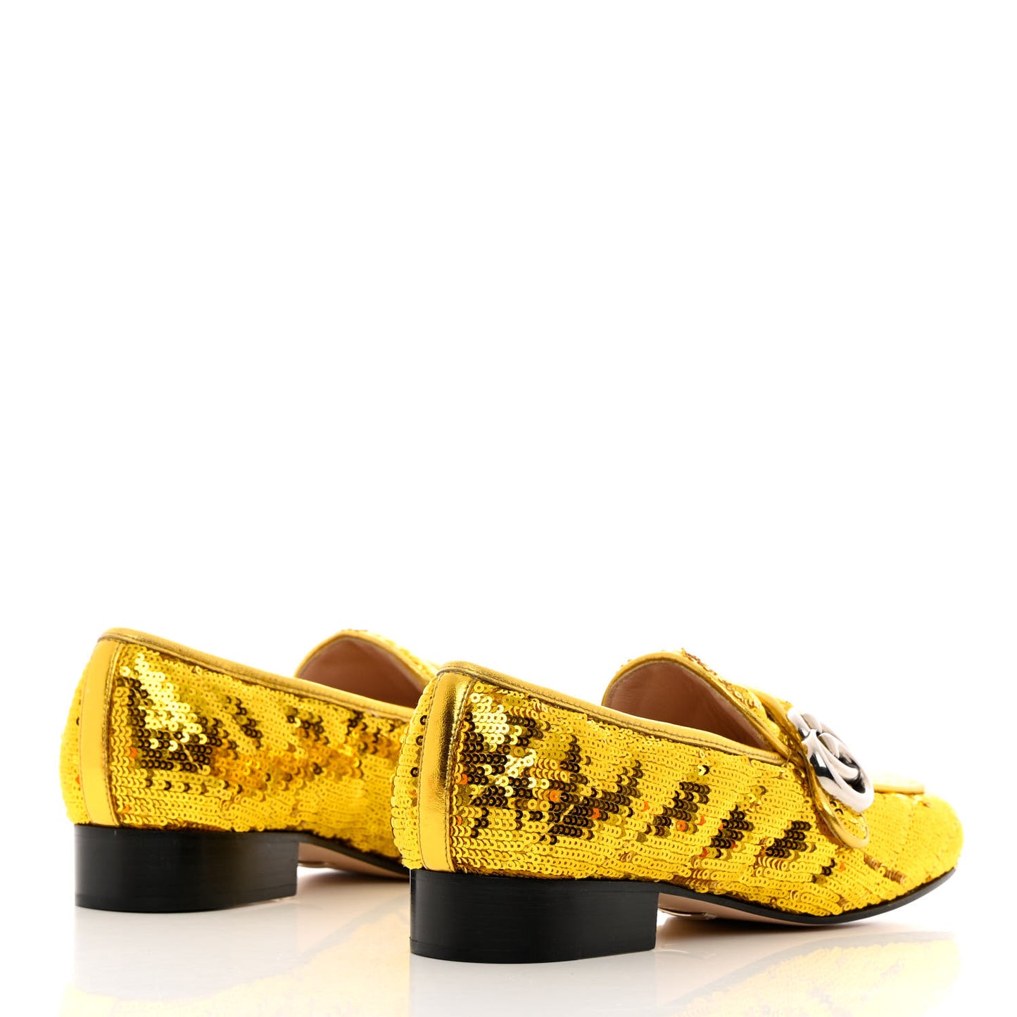 Sequin Satin Matelasse GG Marmont Moccasin Loafers 35.5 Gold Yellow Giallo Oro Vecchio