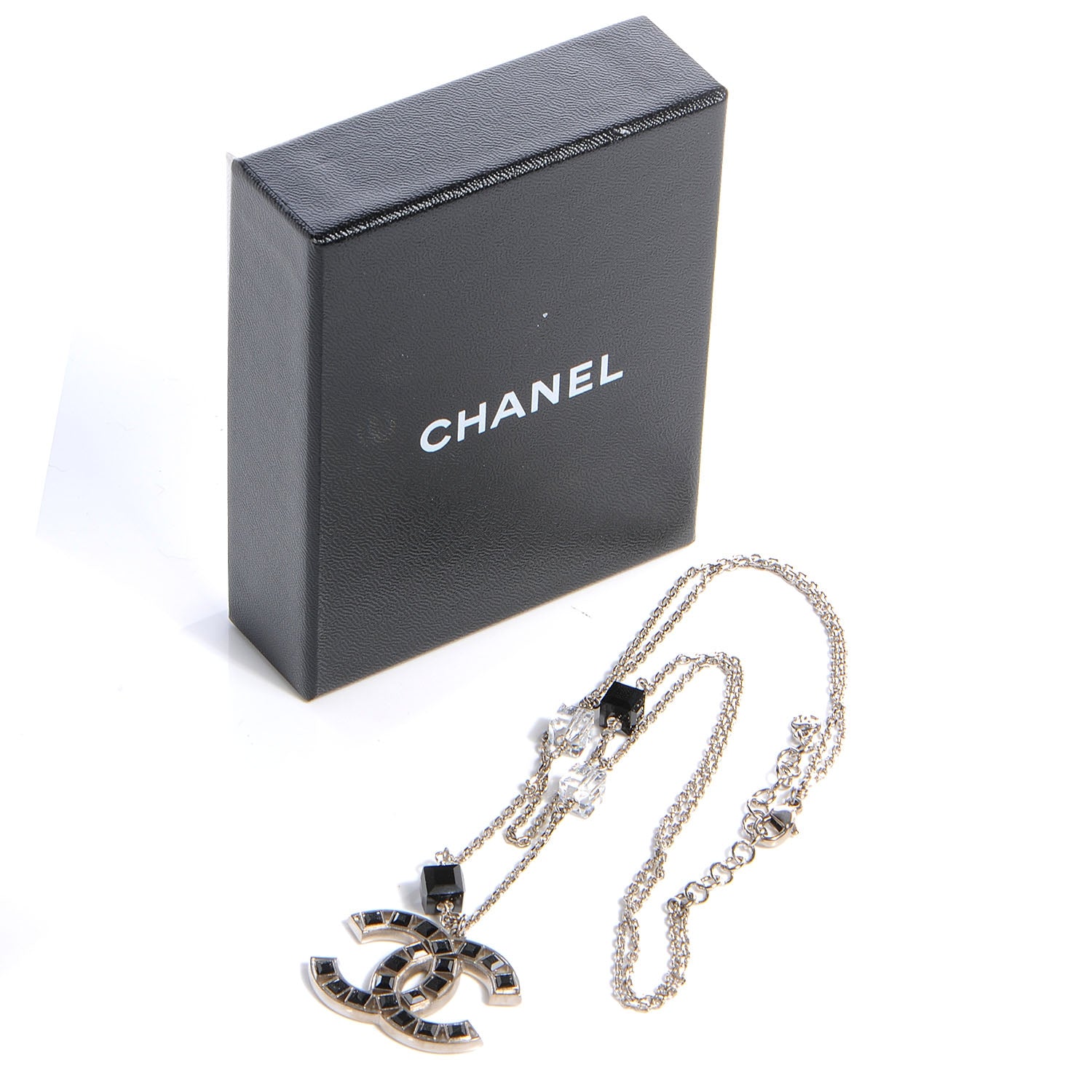 Chanel Swarovski Crystal Large CC Double Strand Necklace Black 5 of 5