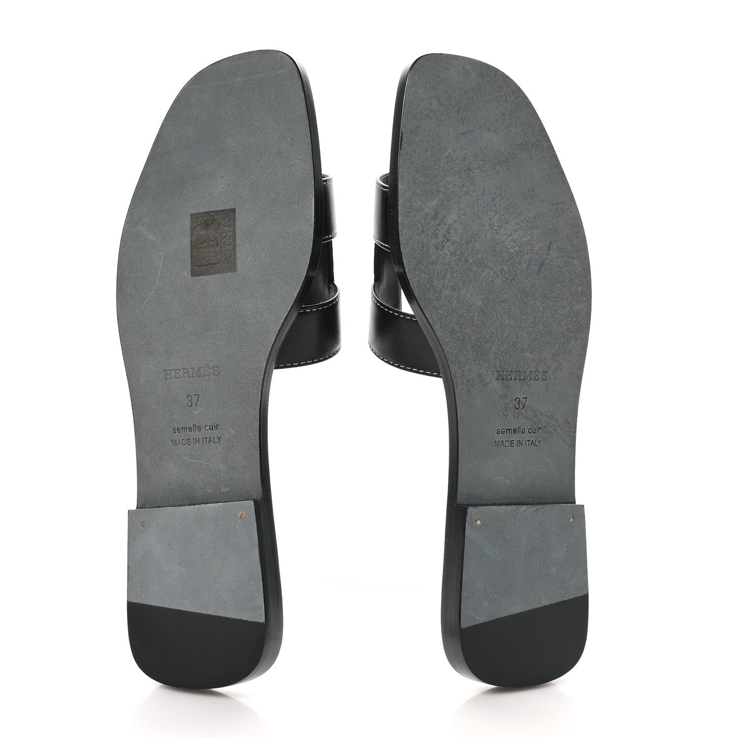 Hermes Box Calfskin Oran Sandals 37 Black 6 of 10