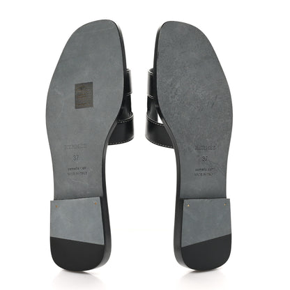 Hermes Box Calfskin Oran Sandals 37 Black 6 of 10