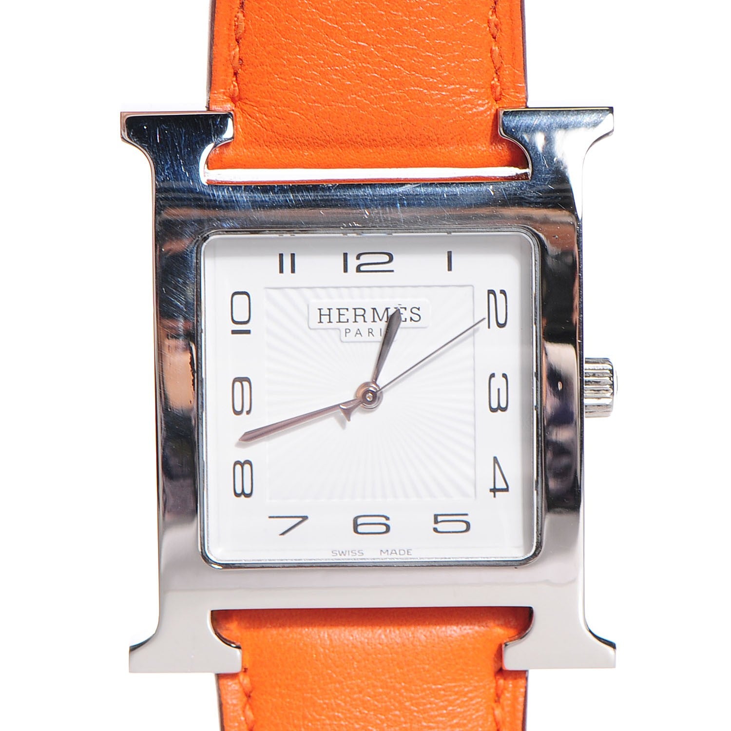 Hermes Stainless Steel Swift 30.5mm Heure H Hour Quartz Watch Orange 1 of 11