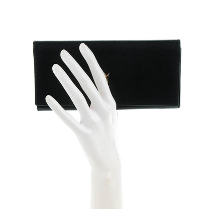 Saint Laurent Vintage Textured Calfskin Continental Flap Wallet Black 2 of 7