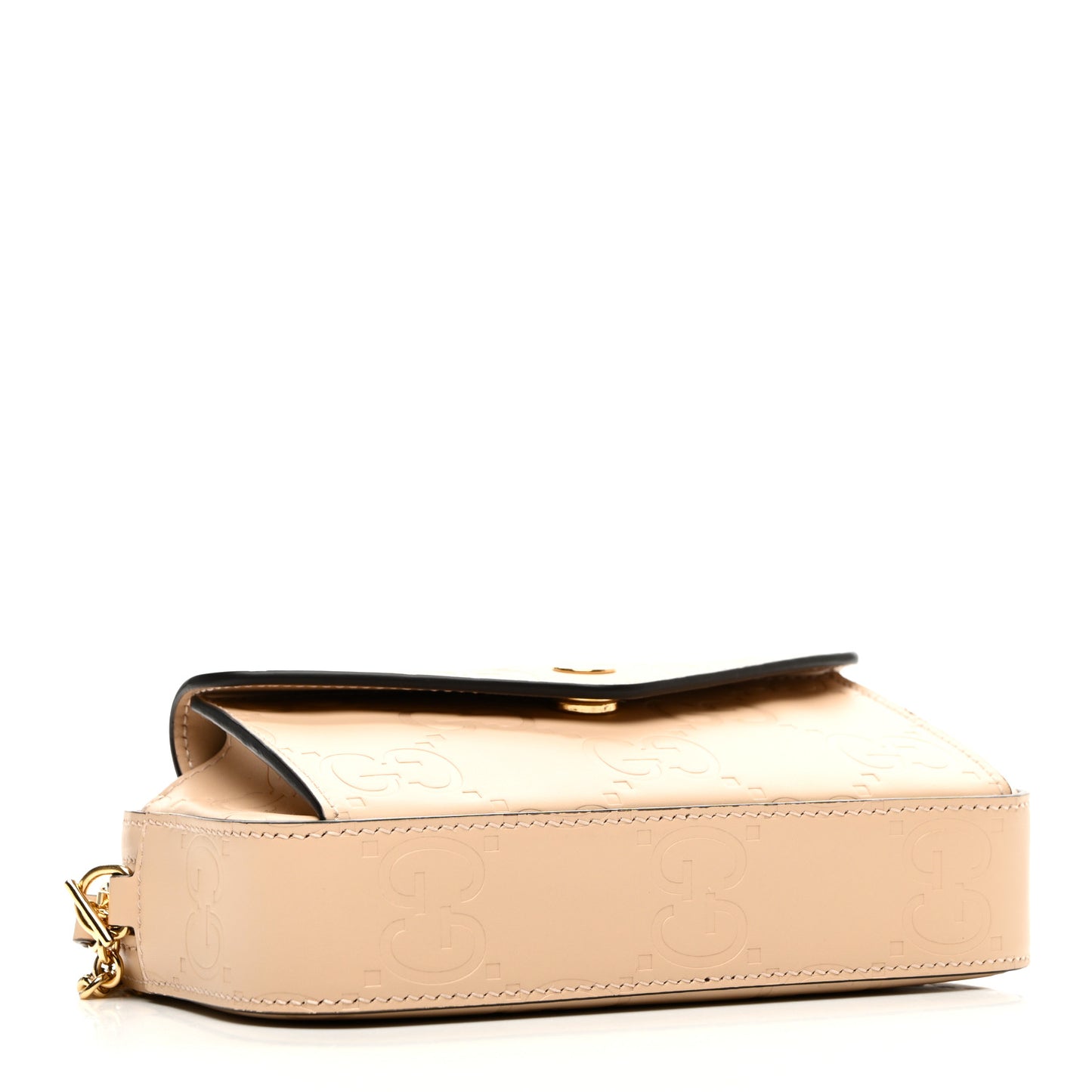 Calfskin GG Super Mini Debossed Chain Wallet Light Beige