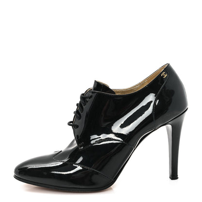 Chanel Patent Calfskin Oxford Lace Up Booties 39.5 Black 1 of 9