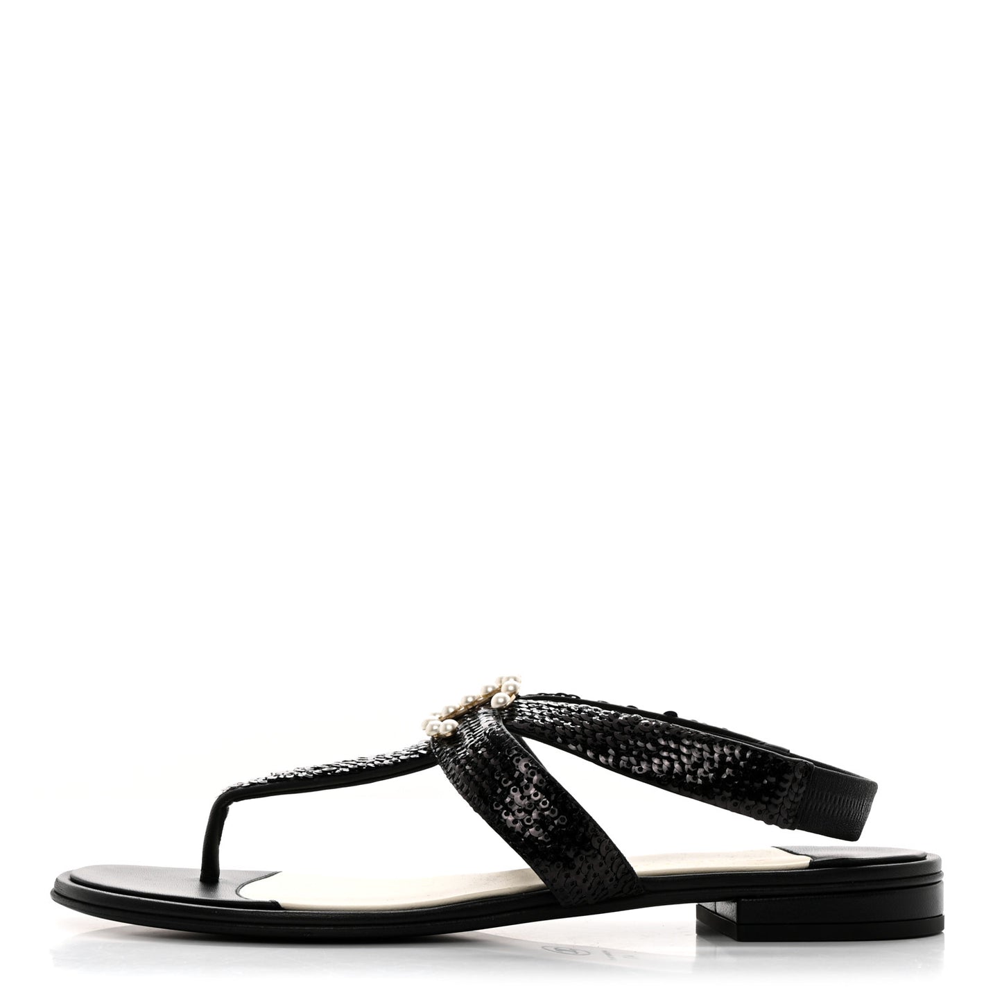 Lambskin Sequin Pearl CC Thong Sandals 41 Black