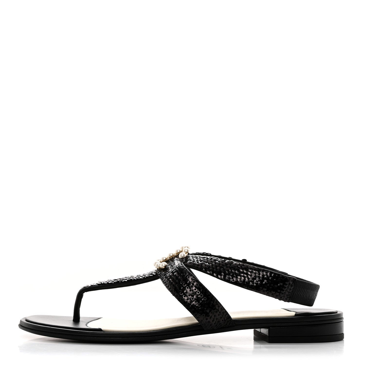 Chanel Lambskin Sequin Pearl CC Thong Sandals 41 Black 1 of 8
