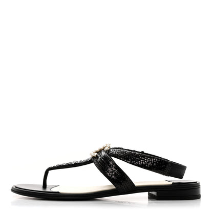 Chanel Lambskin Sequin Pearl CC Thong Sandals 41 Black 1 of 8