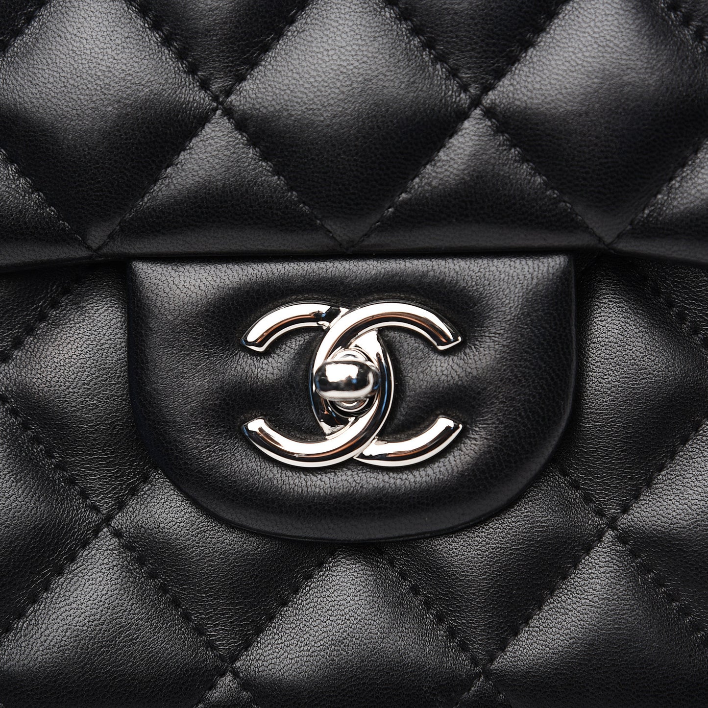 Lambskin Quilted Jumbo Double Flap Black