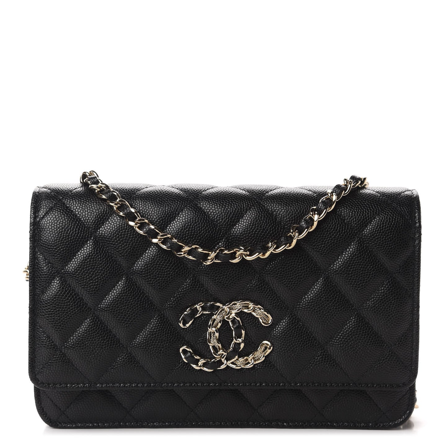 Caviar Quilted French New Wave Chain CC Wallet On Chain WOC Black