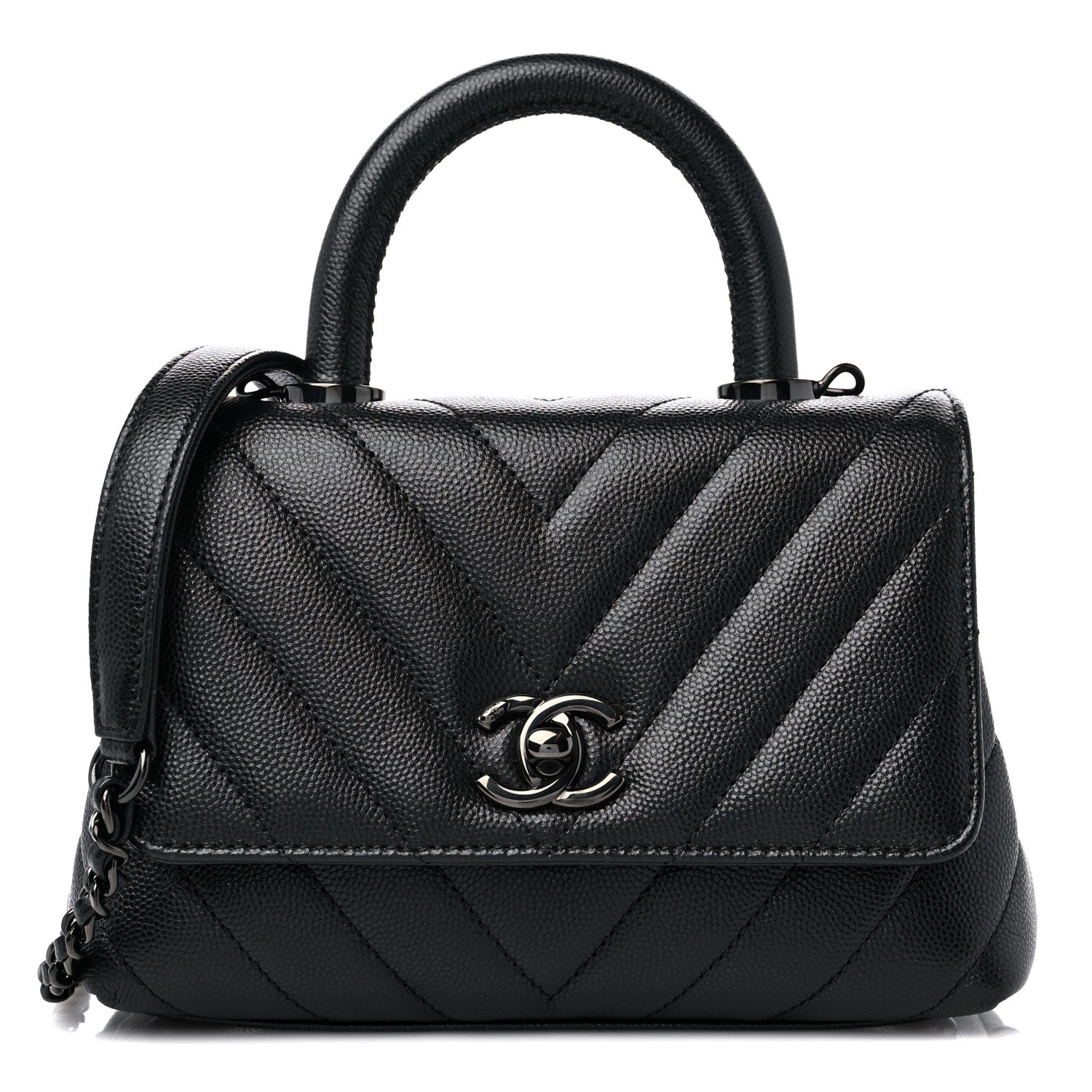 Chanel Caviar Chevron Quilted Extra Mini Coco Handle Flap So Black 1 of 9