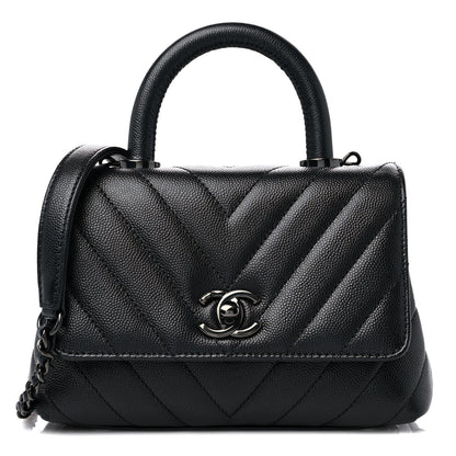 Chanel Caviar Chevron Quilted Extra Mini Coco Handle Flap So Black 1 of 9