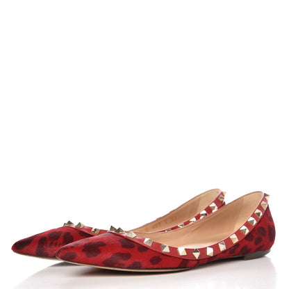 Valentino Garavani Calf Hair Leopard Print Rockstud Ballerina Flats 37 Rosso Valentino 3 of 13