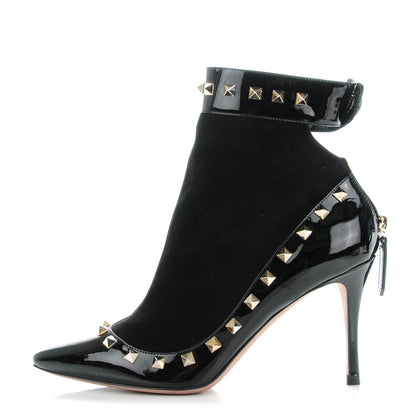 Valentino Garavani Patent Suede Rockstud Ankle Booties 38 Black 1 of 6