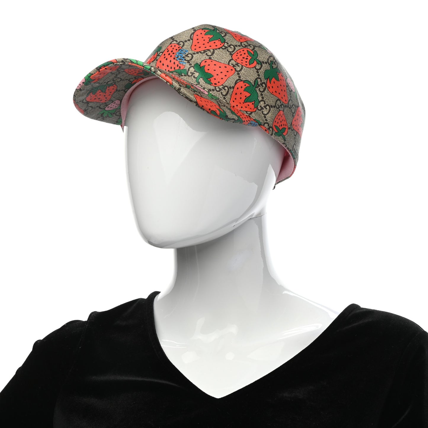 GG Supreme Monogram Strawberry Baseball Hat 57 Beige