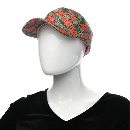 Gucci GG Supreme Monogram Strawberry Baseball Hat 57 Beige 2 of 10