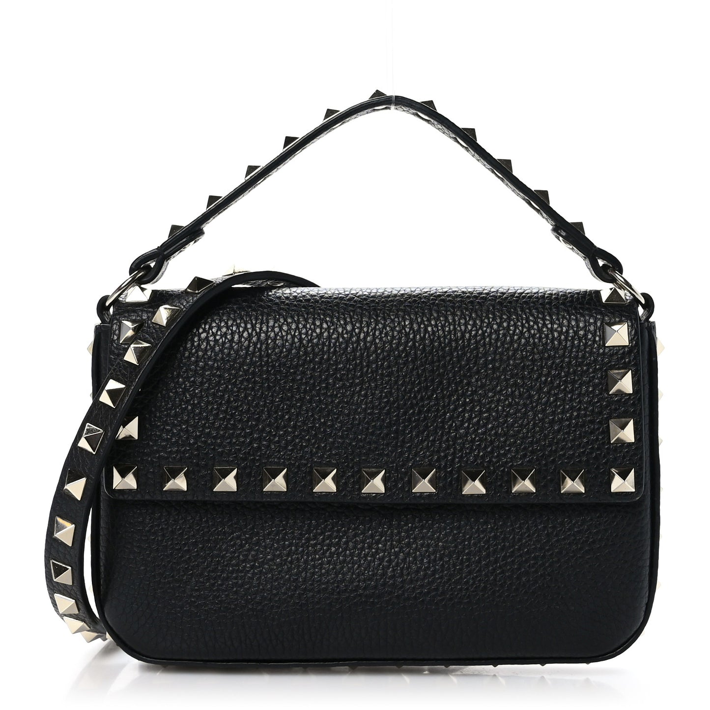 Grainy Calfskin Rockstud Crossbody Pouch Black