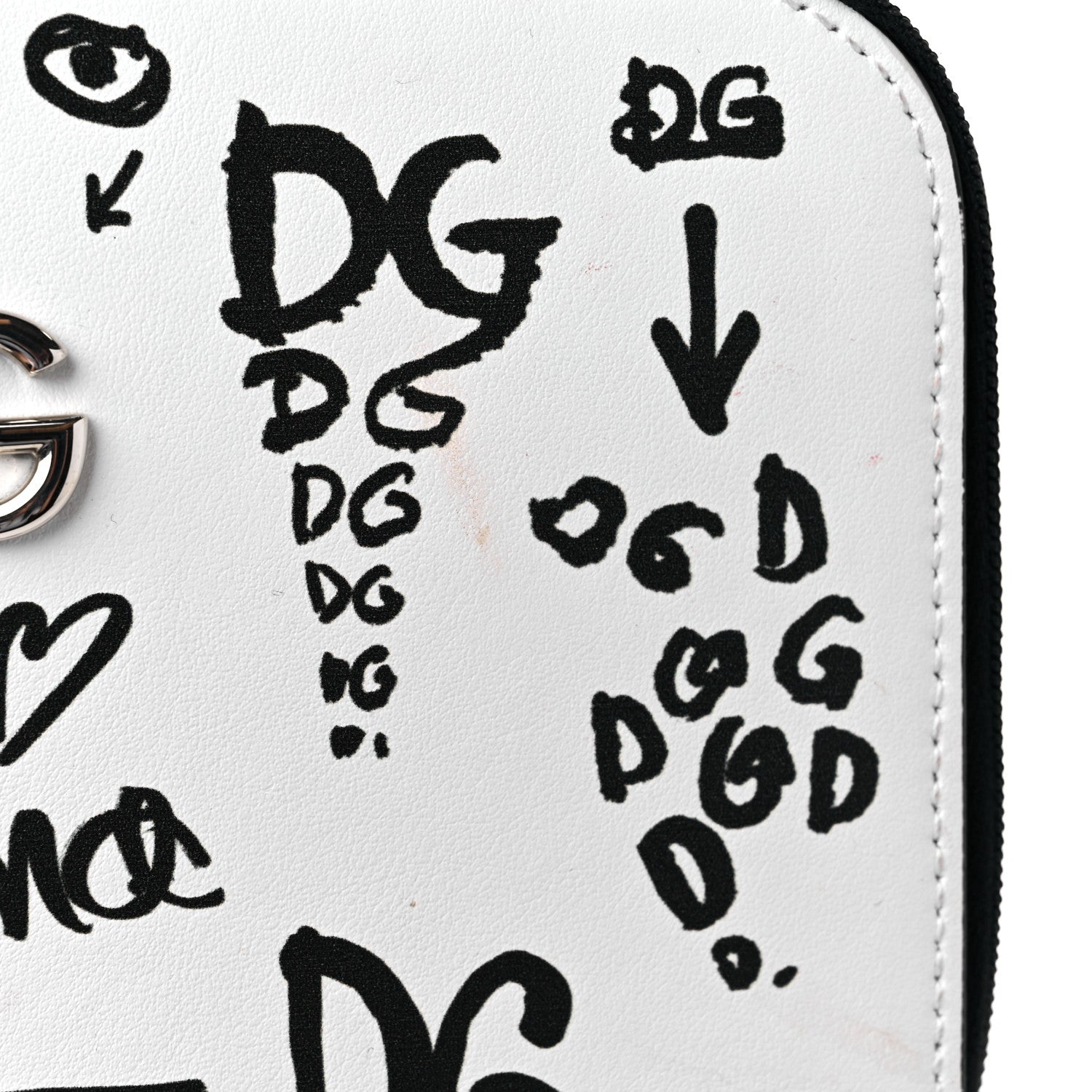 Dolce & Gabbana DOLCE & GABBANA Calfskin DG Graffiti Print Top Handle Bag White Black 12 of 13