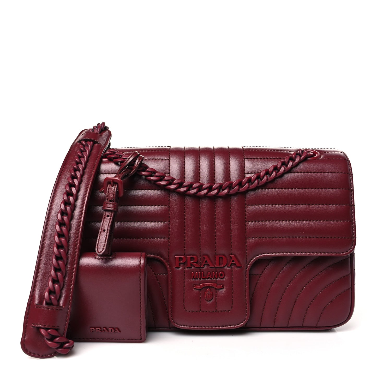 Soft Calfskin Impunture Diagramme Medium Chain Flap Shoulder Bag Cerise