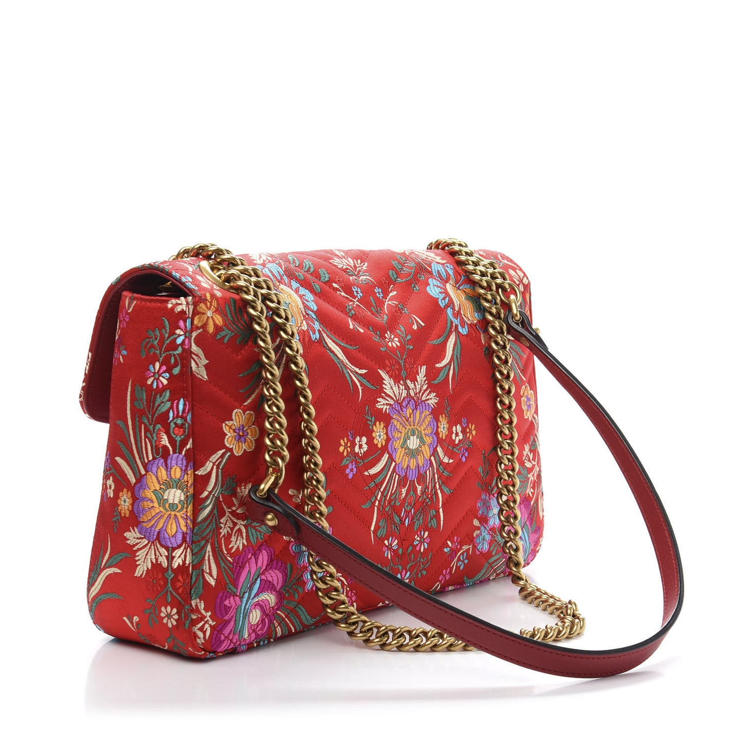 Jacquard Matelasse Floral Medium GG Marmont Shoulder Bag Red
