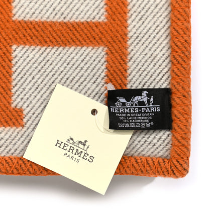 Hermes Wool Cashmere Signature Classic Avalon Blanket Ecru Potiron 3 of 3
