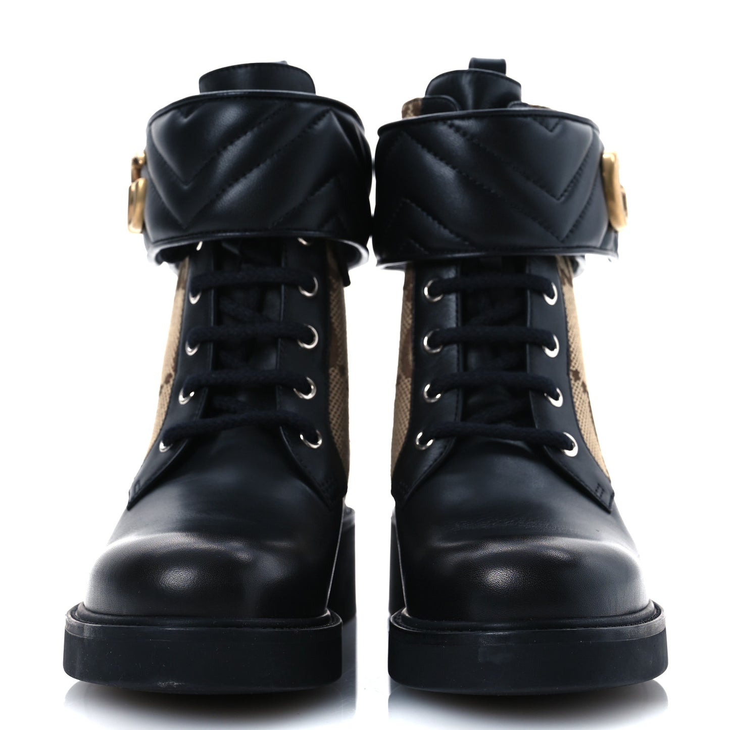 Flores Calfskin Monogram Maxi GG Nappa Matelasse Double G 40mm Ankle Boots 37 Black Camel Ebony