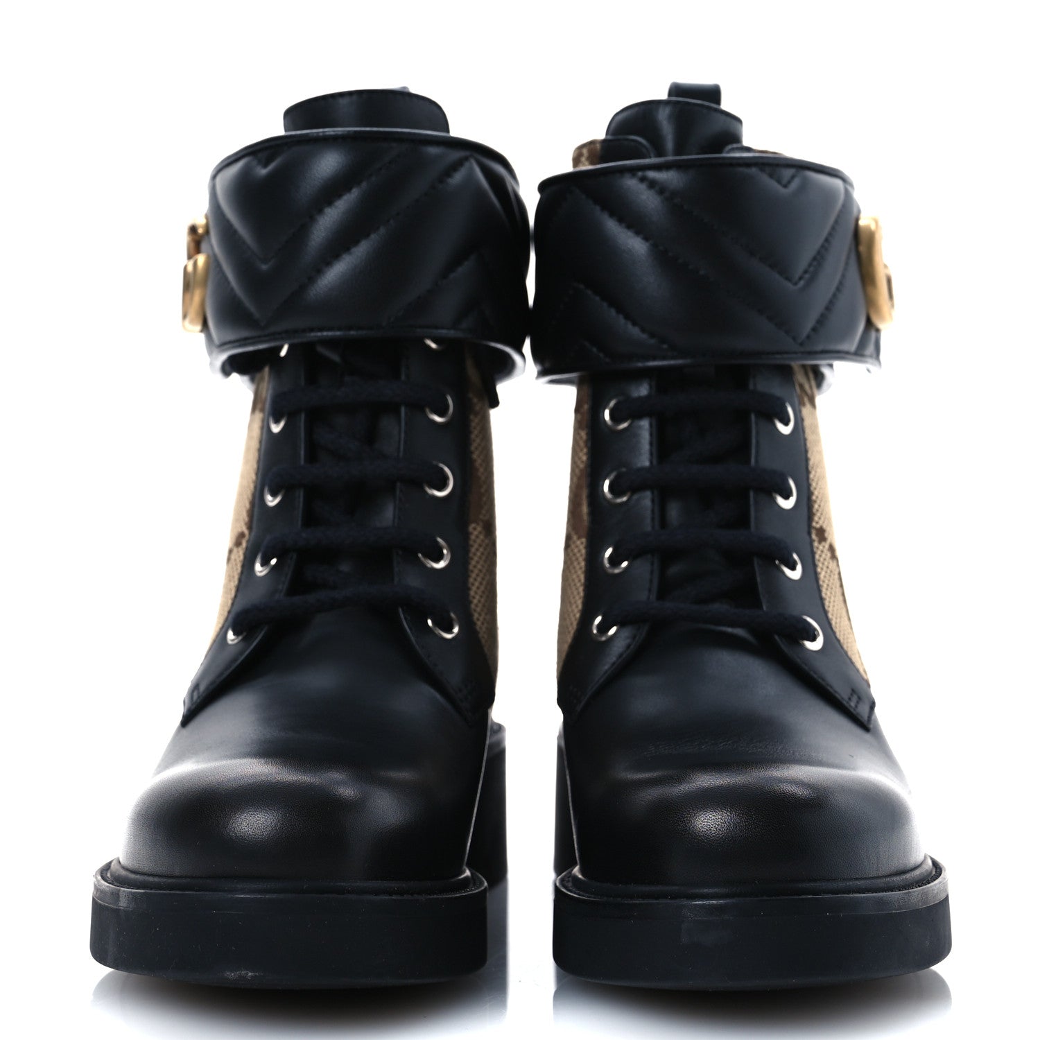 Gucci Flores Calfskin Monogram Maxi GG Nappa Matelasse Double G 40mm Ankle Boots 37 Black Camel Ebony 3 of 12