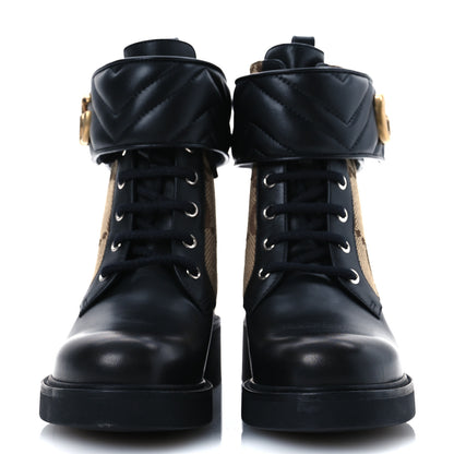 Gucci Flores Calfskin Monogram Maxi GG Nappa Matelasse Double G 40mm Ankle Boots 37 Black Camel Ebony 3 of 12