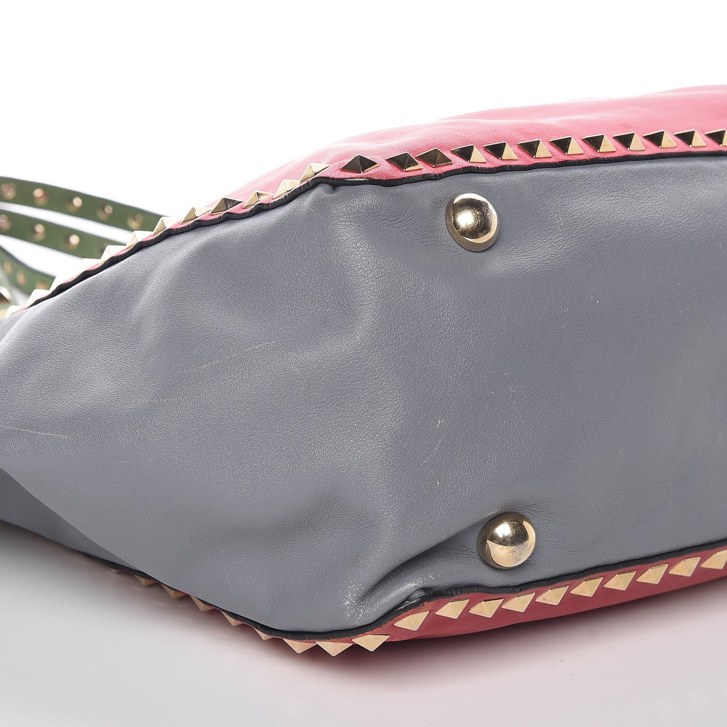 Valentino Garavani Vitello Colorblock Medium Rockstud Tote Deep Rose Clover Grey Scarlet 10 of 14